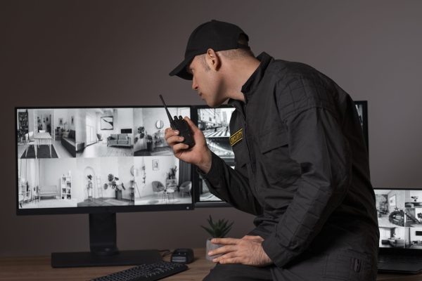 portrait-male-security-guard-with-radio-station-camera-screens portrait-male-security-guard-with-radio-station-camera-screens